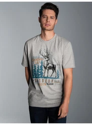 Trigema T-Shirt mit Hirsch-Printmotiv grau/melange