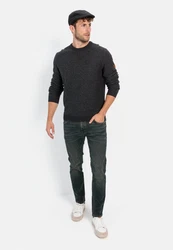 camel active Rundhalspullover Dunkelgrau/Grau/Rot