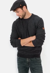 camel active Rundhalspullover Dunkelgrau/Grau/Rot