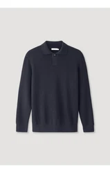 Hessnatur Strickpullover aus Bio-Baumwolle mit Schurwolle Dunkelblau/Blau