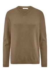 Hessnatur Strickpullover Bio-Baumwolle Bio-Merinowolle Khaki/Braun/Grau