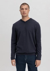 Hessnatur Strickpullover Bio-Baumwolle Bio-Merinowolle Dunkelblau/Blau