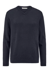 Hessnatur Strickpullover Bio-Baumwolle Bio-Merinowolle Dunkelblau/Blau