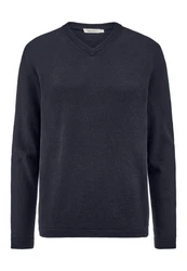 Hessnatur Strickpullover Bio-Baumwolle Bio-Merinowolle Dunkelblau/Blau