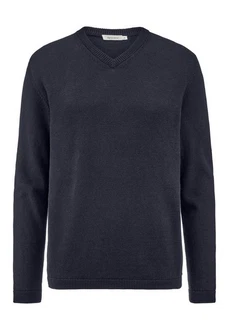 Hessnatur Strickpullover Bio-Baumwolle Bio-Merinowolle Dunkelblau/Blau