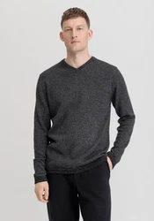 Hessnatur Strickpullover Bio-Baumwolle Bio-Merinowolle Dunkelgrau/Grau/Schwarz/Dunkelblau