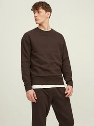 Sweatshirt Basic Sweater Langarm Shirt Rundhals Pullover JJESTAR (1-tlg) 4012 in Dunkelbraun