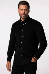 JP1880 Businesshemd Cordhemd Langarm Buttondown-Kragen Schwarz