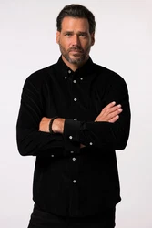 JP1880 Businesshemd Cordhemd Langarm Buttondown-Kragen Schwarz
