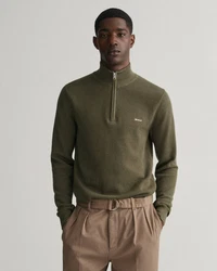 Gant Troyer COTTON PIQUE HALF ZIP Khaki/Dunkelgrün