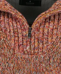 RAGMAN V-Ausschnitt Pullover Tweed mit Troyer und Zip Orange/Braun/Rot