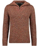 RAGMAN V-Ausschnitt Pullover Tweed mit Troyer und Zip Orange/Braun/Rot