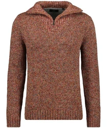 RAGMAN V-Ausschnitt Pullover Tweed mit Troyer und Zip Orange/Braun/Rot