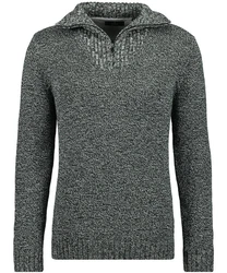 RAGMAN V-Ausschnitt Pullover Tweed mit Troyer und Zip Dunkelgrau/Dunkelgrün/Hellgrau/Grau