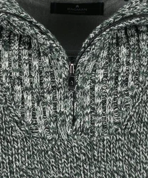 RAGMAN V-Ausschnitt Pullover Tweed mit Troyer und Zip Dunkelgrau/Dunkelgrün/Hellgrau/Grau