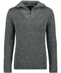 RAGMAN V-Ausschnitt Pullover Tweed mit Troyer und Zip Dunkelgrau/Dunkelgrün/Hellgrau/Grau