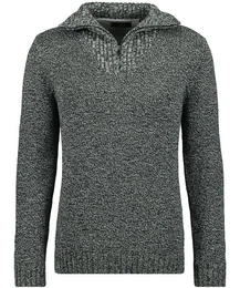 V-Ausschnitt-Pullover Tweed mit Troyer und Zip