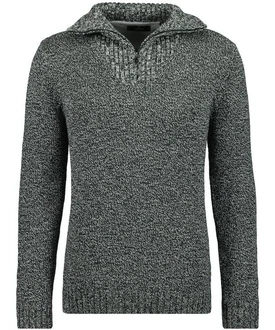 RAGMAN V-Ausschnitt Pullover Tweed mit Troyer und Zip Dunkelgrau/Dunkelgrün/Hellgrau/Grau