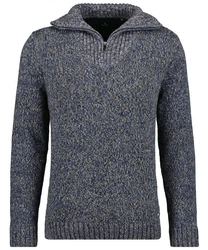 RAGMAN V-Ausschnitt Pullover Tweed mit Troyer und Zip Dunkelblau/Grau/Hellblau