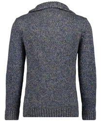 RAGMAN V-Ausschnitt Pullover Tweed mit Troyer und Zip Dunkelblau/Grau/Hellblau