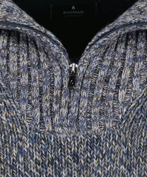 RAGMAN V-Ausschnitt Pullover Tweed mit Troyer und Zip Dunkelblau/Grau/Hellblau