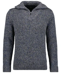 RAGMAN V-Ausschnitt Pullover Tweed mit Troyer und Zip Dunkelblau/Grau/Hellblau