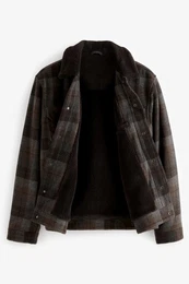 Kurzjacke Karierte Borg-Jacke mit Kragen + hohem Wollanteil (1-St)