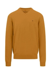 FYNCH-HATTON Strickpullover mit V-Kragen Braun/Gelb/Orange