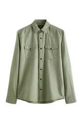 Next Langarmhemd mit Zwillingstasche Dunkelgrün/Khaki/Grün