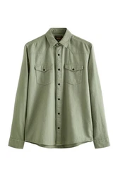 Next Langarmhemd mit Zwillingstasche Dunkelgrün/Khaki/Grün