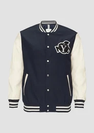Outdoorjacke Collegejacke aus Twill und Lederimitat Artwork