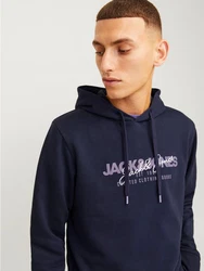 Jack & Jones Kapuzensweatshirt JJALVIS SWEAT HOOD Dunkelblau/Blau