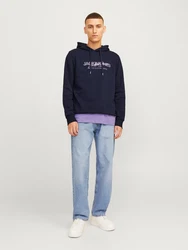 Jack & Jones Kapuzensweatshirt JJALVIS SWEAT HOOD Dunkelblau/Blau
