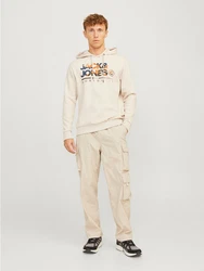 JACK & JONES Sweatshirt Kapuzenpullover JJLuke hellbeige/saphir/schoko/orange