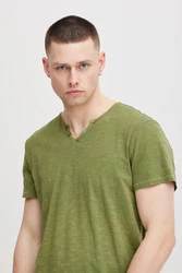 BLEND T-Shirt 'Ashton' Split Neck Tee Dunkelgrün/Grün/Türkis