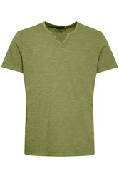 BLEND T-Shirt 'Ashton' Split Neck Tee Dunkelgrün/Grün/Türkis