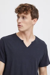 BLEND T-Shirt 'Ashton' Split Neck Tee Dunkelblau/Dunkelgrau/Schwarz/Grau/Blau