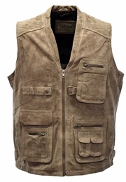 Lederweste Nilo praktische Fronttaschen, weiches Velour Leder Wildleder, Grau, Braun