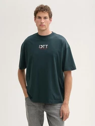 TOM TAILOR Denim Oversized T-Shirt mit Stickerei Dunkelgrün/Schwarz/Grün