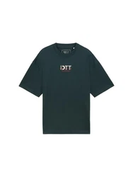 TOM TAILOR Denim Oversized T-Shirt mit Stickerei Dunkelgrün/Schwarz/Grün