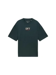 TOM TAILOR Denim Oversized T-Shirt mit Stickerei Dunkelgrün/Schwarz/Grün