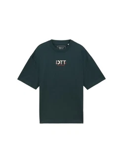 TOM TAILOR Denim Oversized T-Shirt mit Stickerei Dunkelgrün/Schwarz/Grün