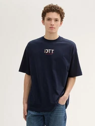 TOM TAILOR Denim Oversized T-Shirt mit Stickerei Schwarz/Dunkelblau