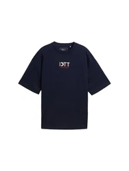 TOM TAILOR Denim Oversized T-Shirt mit Stickerei Schwarz/Dunkelblau