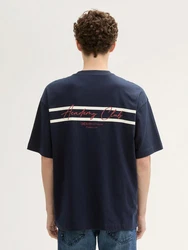 TOM TAILOR Denim Oversized T-Shirt mit Stickerei Schwarz/Dunkelblau