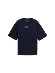 TOM TAILOR Denim Oversized T-Shirt mit Stickerei Schwarz/Dunkelblau