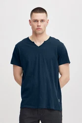BLEND T-Shirt 'Ashton' Split Neck Tee Dunkelblau/Hellblau/Blau