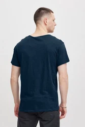 BLEND T-Shirt 'Ashton' Split Neck Tee Dunkelblau/Hellblau/Blau