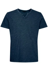 BLEND T-Shirt 'Ashton' Split Neck Tee Dunkelblau/Hellblau/Blau