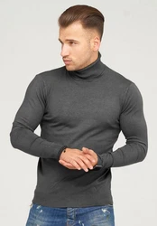 behype Rollkragenpullover TIBERIUS Slim Fit-Schnitt Dunkelgrau/Grau/Schwarz